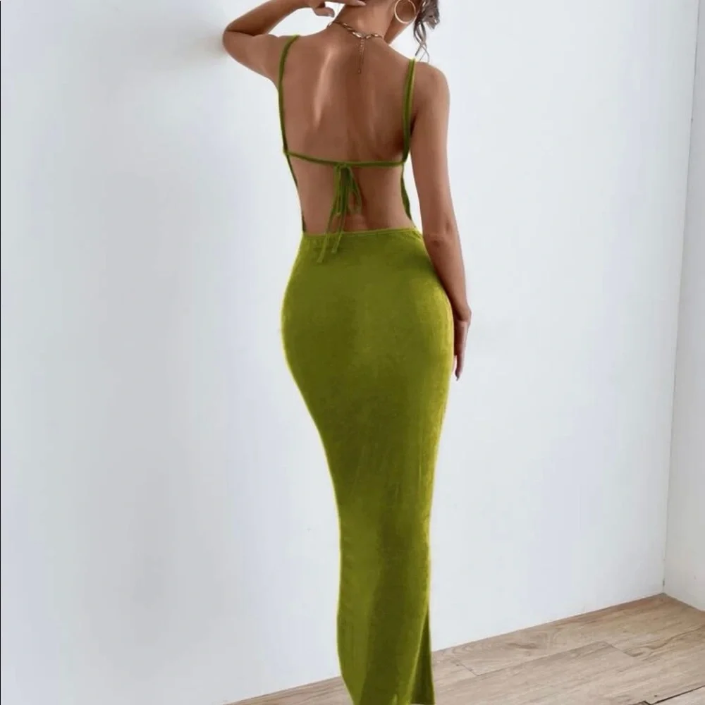 Tie Back Backless Bodycon Fitted Pencil Dress - Picture 2 of 6
